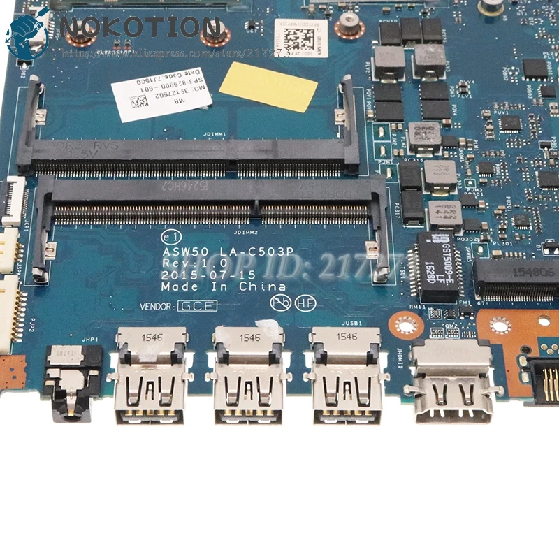 Материнская плата NOKOTION для ноутбука HP Envy 15-AE 15-AE101NF GTX950M GPU SR2EZ I7-6500U CPU ASW50 LA-C503P 829900-601