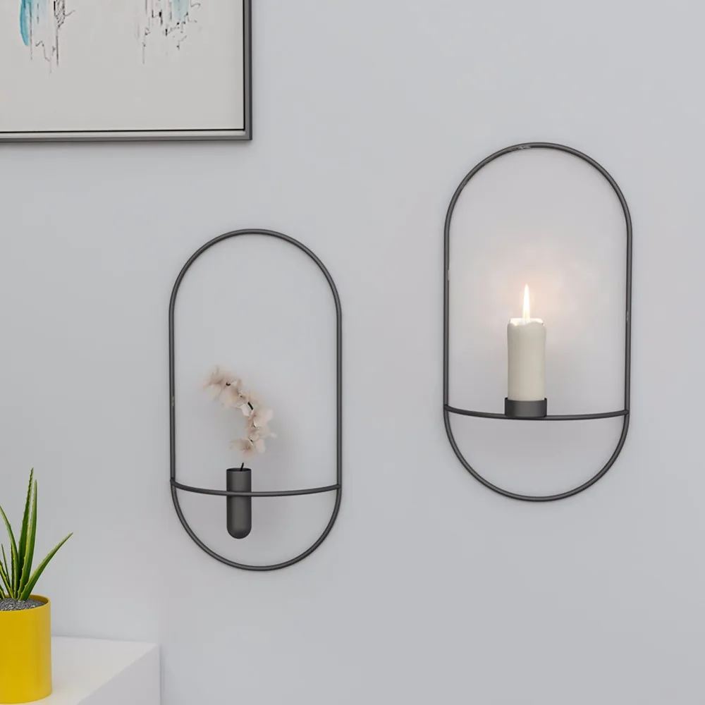 3D Metal Candle Holder Geometric Round Candlestick Wall Mounted Crafts Wedding Table Home Deco Party Festival Decoration Gifts