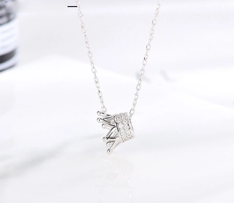 

Wholesale High Quality Real S925 Sterling Silver Fine Jewelry crown Necklace Pendant Jewel Chain beauty accessories neck Jewel