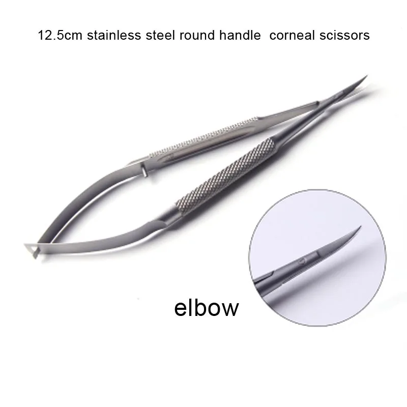 12.5cm stainless steel round handle elbow corneal scissors Micro scissors with round handle