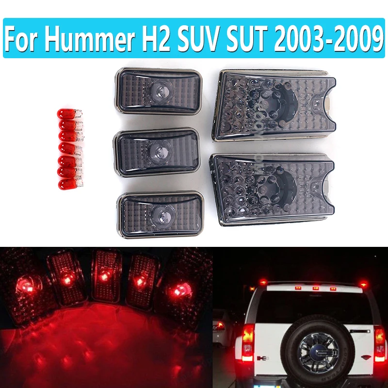 

5 pcs For Hummer H2 SUV SUT 2003-2009 Roof Cab Marker Cover & T10 5050-5SMD Red LED Light Bulbs