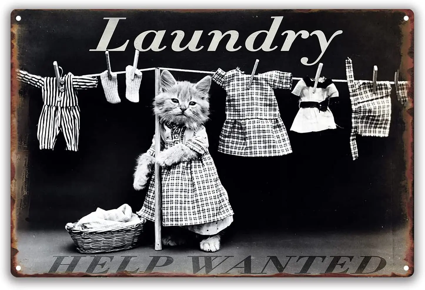 

SOULEAK Fun Cat Laundry Metal Signs, Vintage Laundry Room Help Wanted Tin Signs, Retro Waterproof Personalized Poster Sign
