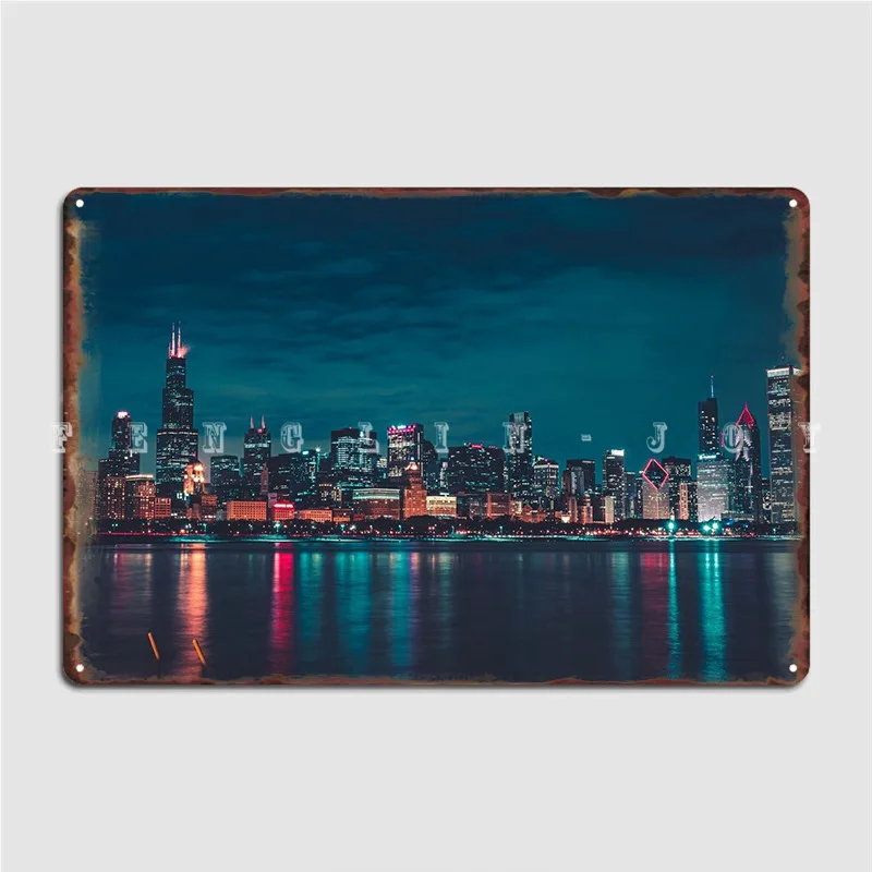 

Неоновый металлический знак Чикаго, печать на стене клуба, гостиной, Декор, жестяной знак, плакат