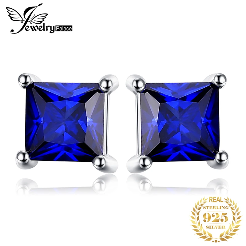 Jewelrypalace квадратный 0.8ct создан синий сапфир серебро 925 Серьги-гвоздики для Для женщин Красивые ювелирные изделия Модные Серьги