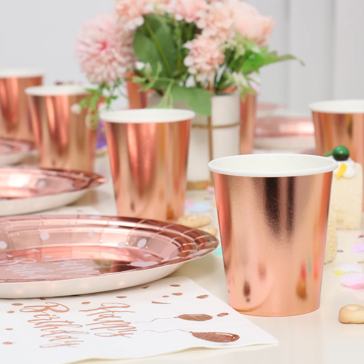 Декорации с днем рождения Girls шар цвета розового золота одноразовая посуда Baby Shower