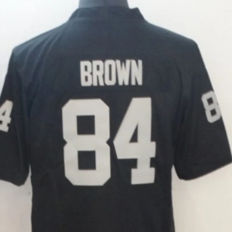 

Американский стежок коричневый 84 черно-белый Вышивка Raiders футбольная майка для мужчин S,M,L,XL,XXL,XXXL