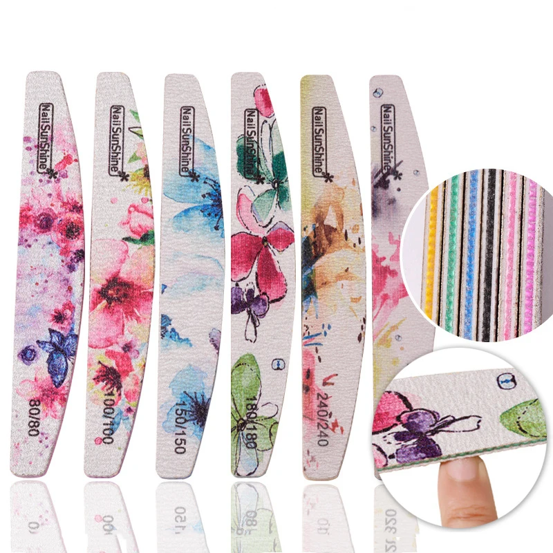

10/18/20/30Pcs Flower Printed Nail Sand Strips Polishing Strips 80/100/150/180/240/320 Grits UV Gel Manicure Nail Files Tools