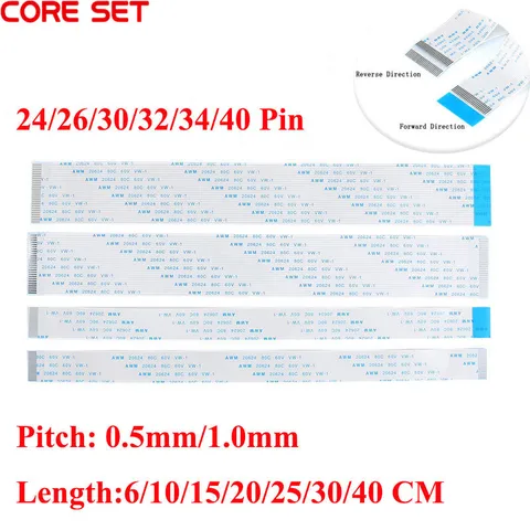 Гибкий плоский кабель FPC/FFC, 10 шт., 24 26 30 32 34 40 Pin шаг 0,5/1,0 мм, длина провода 6/10/15/20/25/30/40 см, вперед и назад