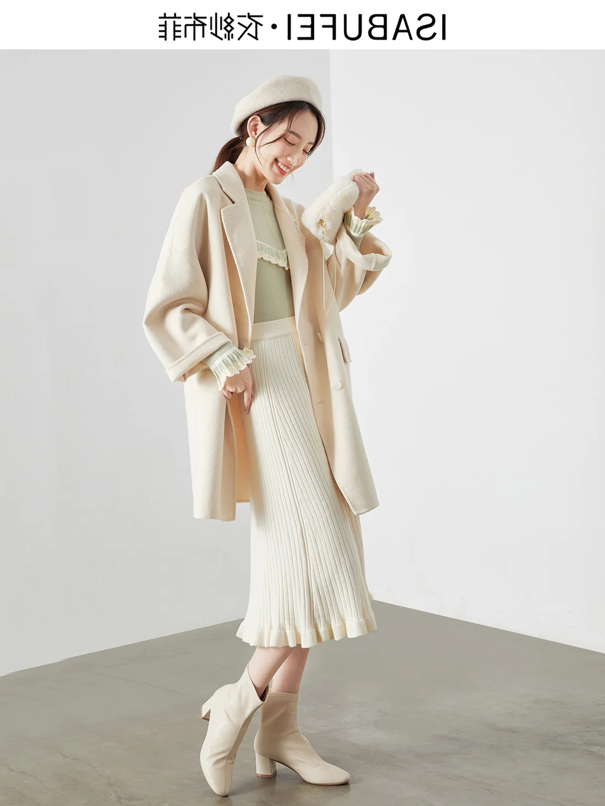 

Shzq, Новинка осени 2021, элегантное двубортное шерстяное пальто средней длины, женское свободное двустороннее шерстяное пальто