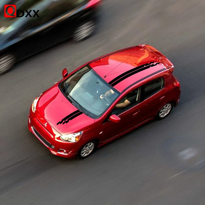 2pcs Racing Sport Stripes For Mitsubishi MIRAGE Car Styling Body Vinyl Film Decals Accessories Auto Hood Roof Decor Stickers - купить по