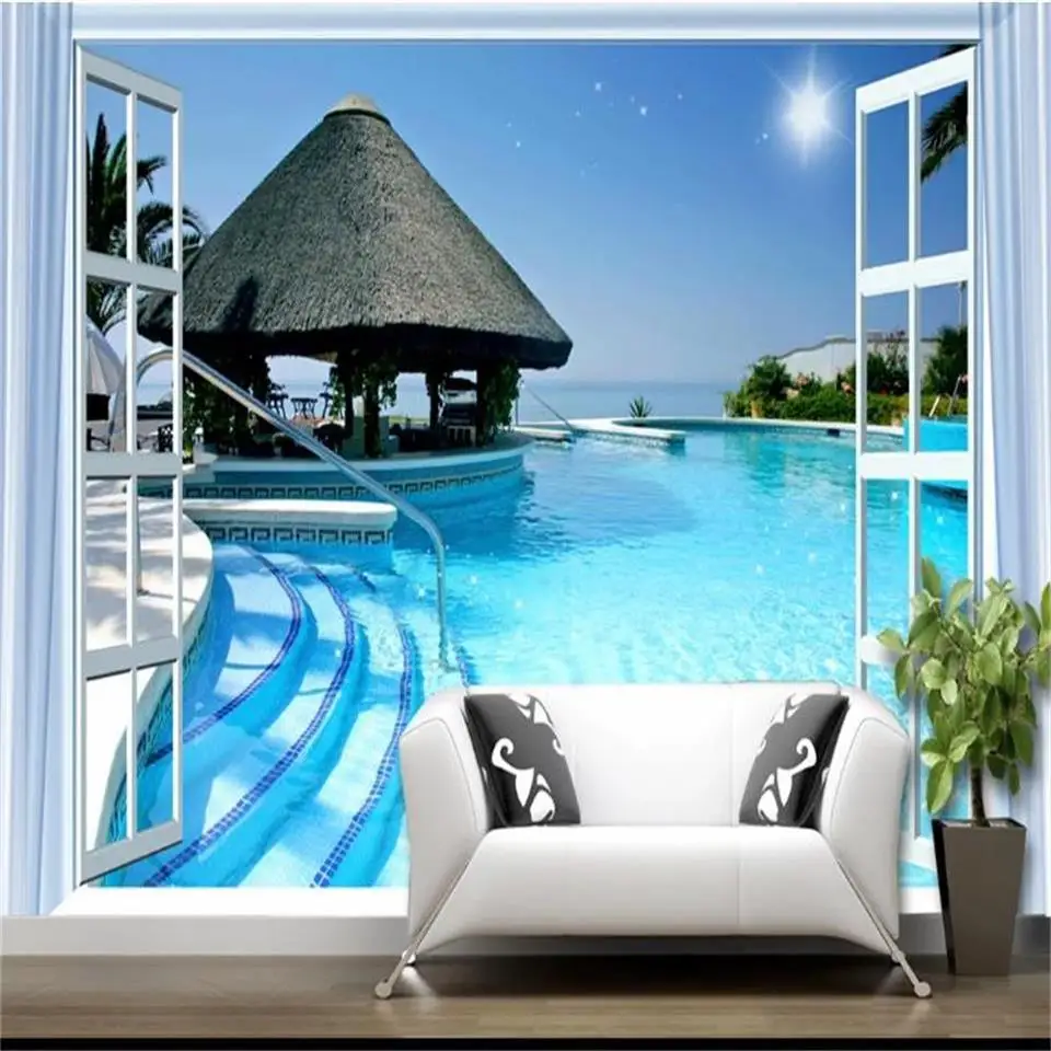 

custom size 3d photo wallpaper mural living room open air swimming pool sea views picture sofa TV backdrop wallpaper for wall 3d