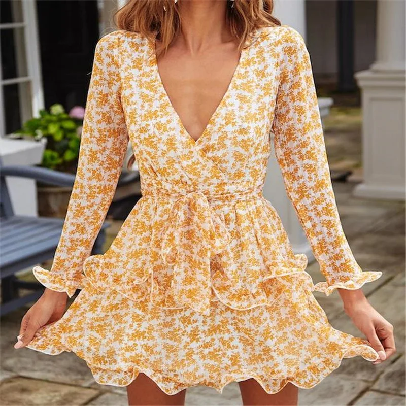 

Hirigin Ladies Fashion Dress Women Boho Floral Dot Polyester Spring Dress Party Evening Beach Mini Dresses 3 Colors 2 Styles