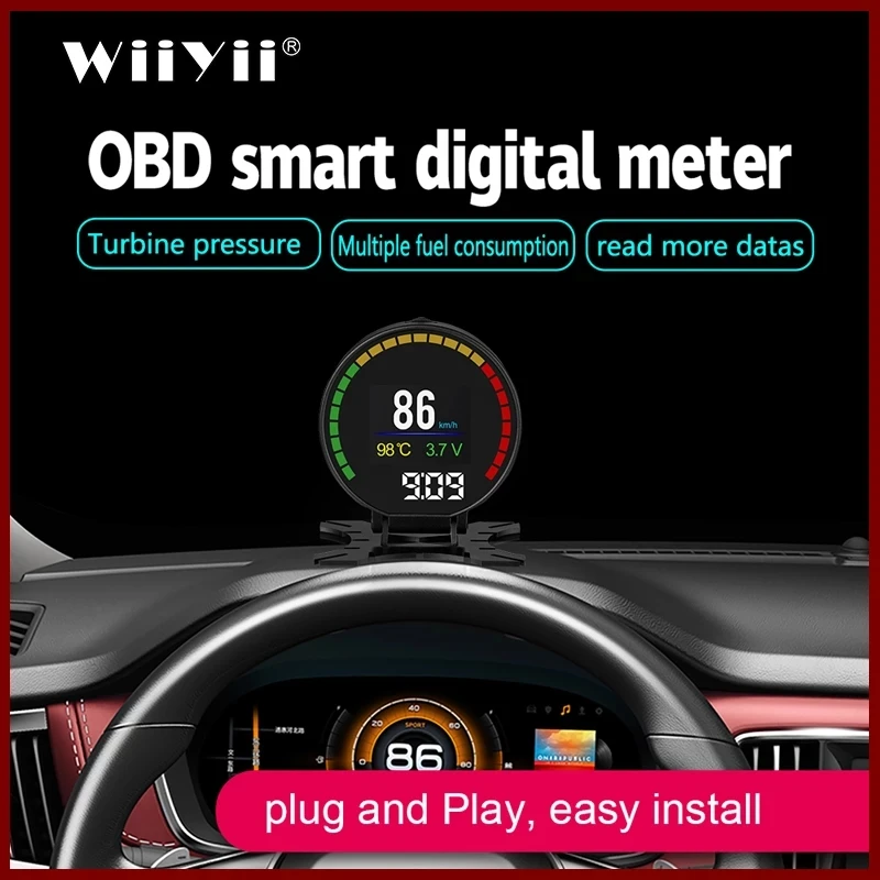 

GEYIREN P15 head up display hud obd2 temperature car KM/h MPH Turbo Boost Pressure speed projector on the windshield for HUD car