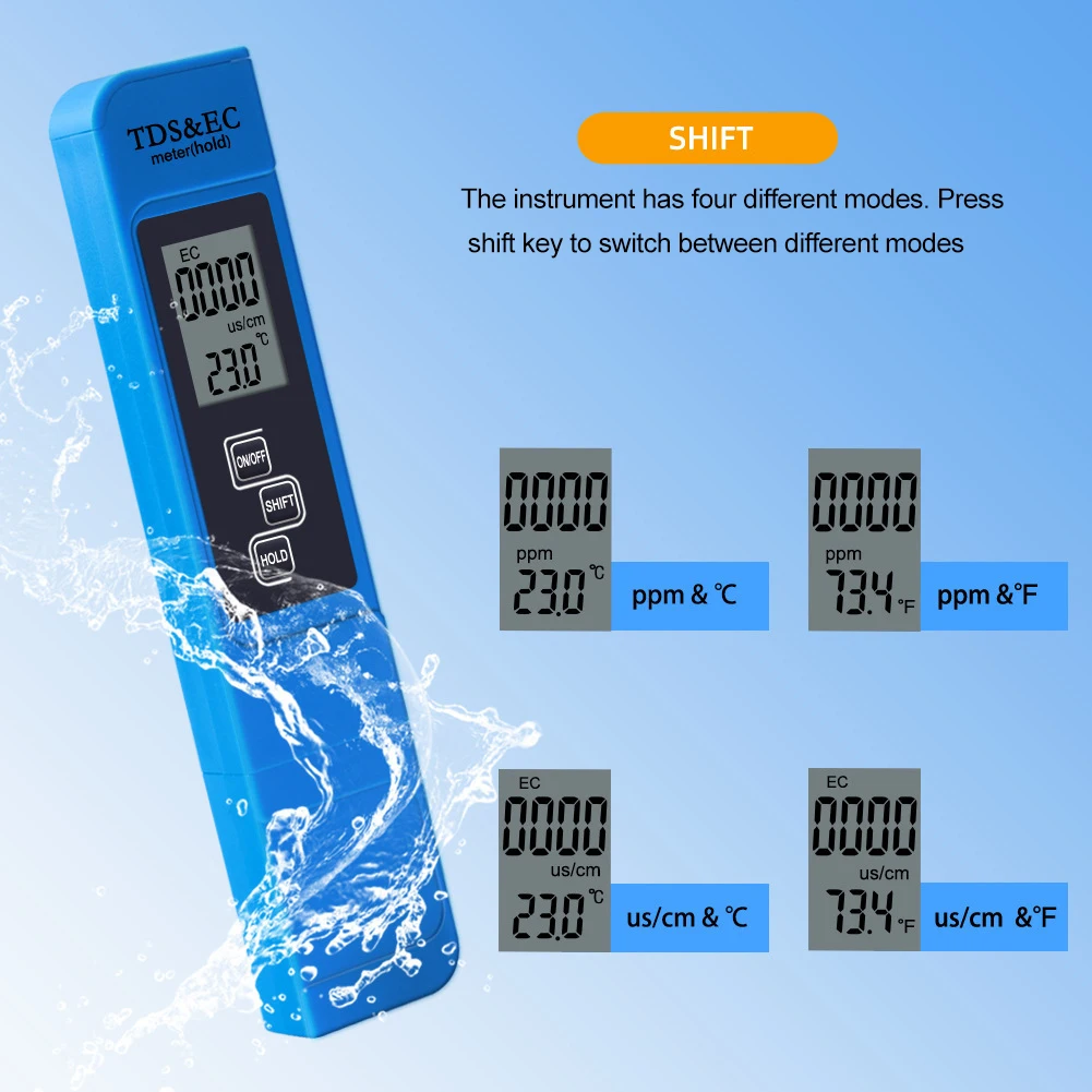 ЖК дисплей цифровой 3 In1 TDS/температура/ec метр TDS & EC Тестер 0 9990ppm детектор