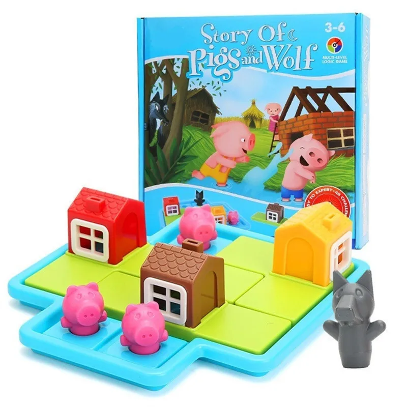 

Children Smart Hide&Seek Board Games Three Little Piggies 48 Challenge with Solution Game IQ Training Toys For Kids Thinking