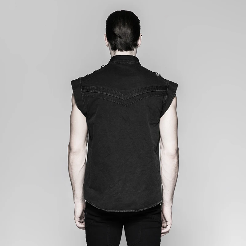 Мужская джинсовая рубашка в стиле панк рейв милитари с рукавами крылышками из