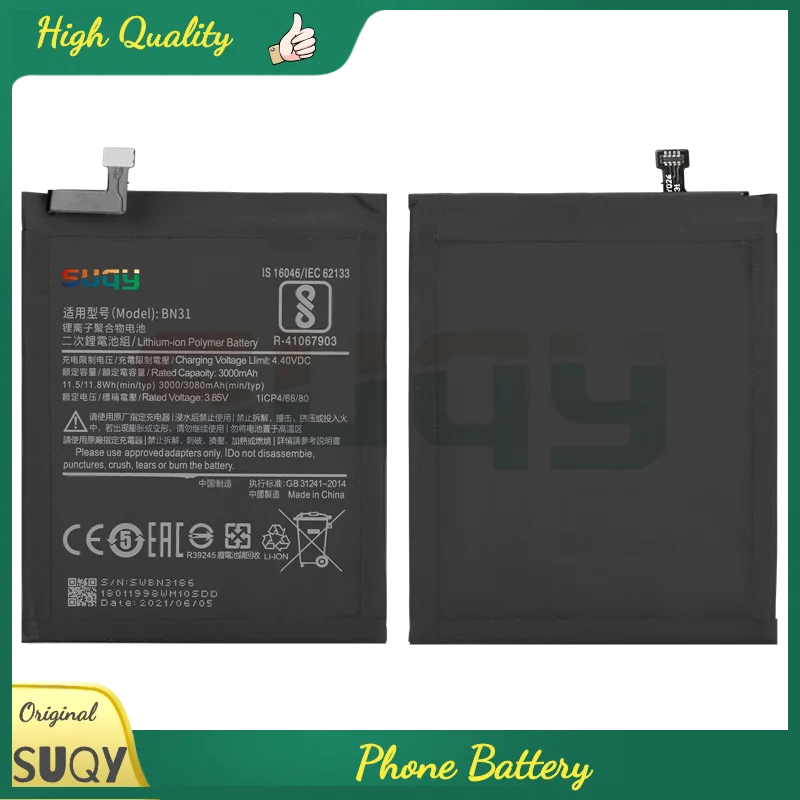 

Battery for xiaomi Mi 5X A1 3080mAh BN31 Bateria for Redmi S2 Note 5A Y2 Battery Replacement Batterie for xiaomi A1 S2 Batteria
