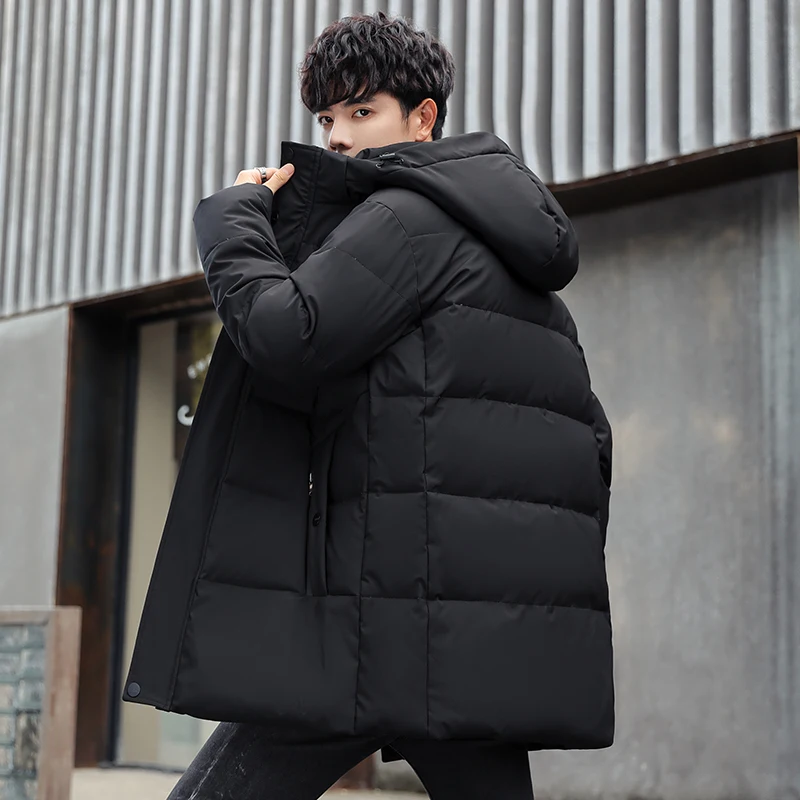 2022 Winter New Men's Hooded Mid-Length White Duck Down Jackets Outwear Thick Warm Parkas Youth Tops Windbreaker Long Down Coats