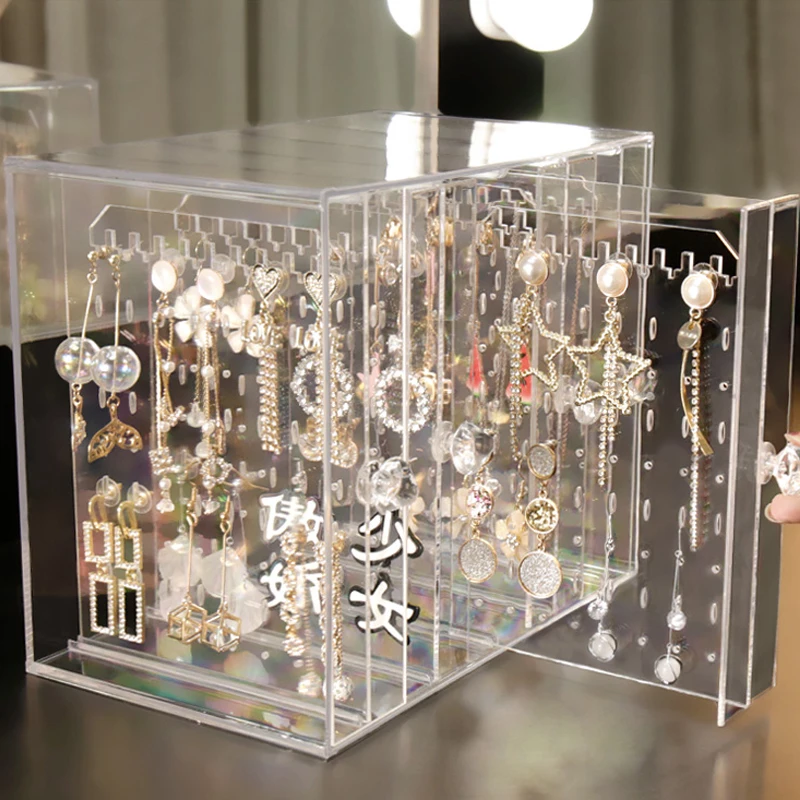 

Acrylic Jewelry Storage Box 5 Drawers Earring Holder Necklace Organizer Black/Transparent Jewelry Standing Rack