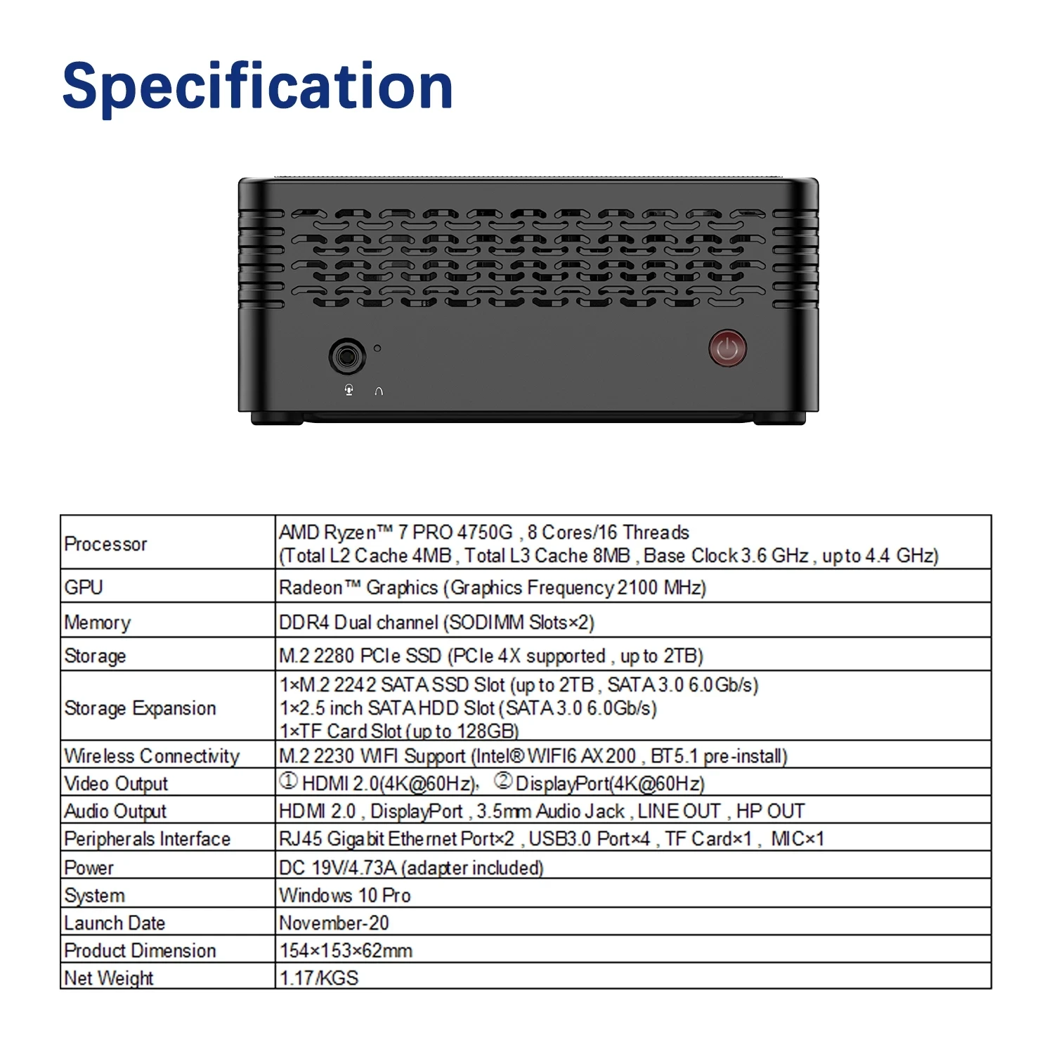 Мини компьютер MINISFORUM X400 Windows 10 Pro Wi Fi 6 AMD Ryzen 7 PRO 4750G 8 ГБ DDR4 256 ГБ/512 Гб SSD 2 4G 5G BT 5 1 мини