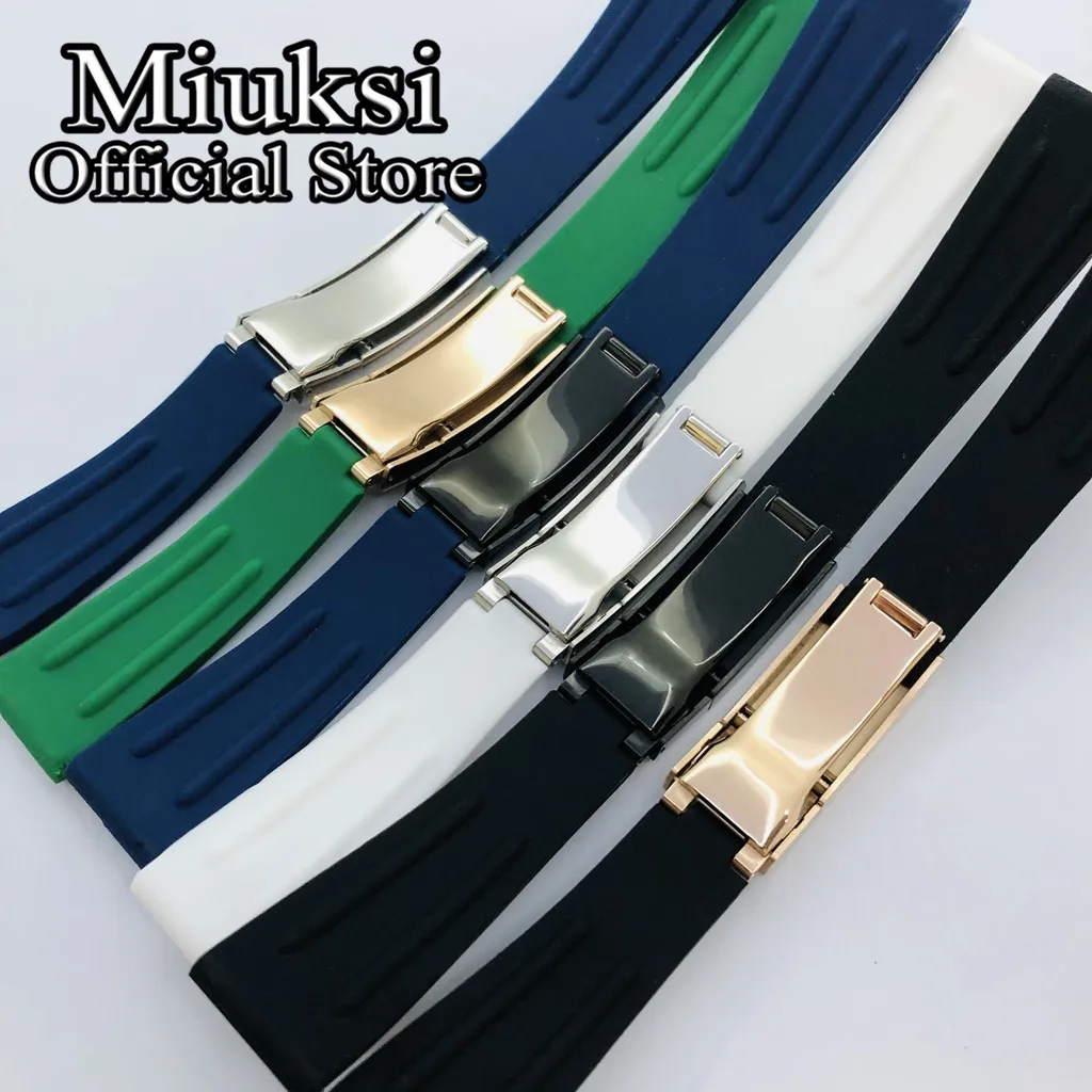 Ремешок для часов Miuksi 20 мм резиновый браслет черного синего зеленого белого