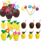 6, 12 шт. в упаковке, летние Тропические Платья ананас кокосовое Питьевая чашка цветок гибискуса соломинки Гавайскую дней рождения и пляжа бассейн вечерние украшения