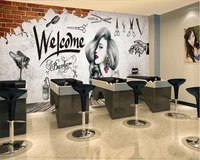 customized 3d wallpaper mural nostalgia european and american retro brick wall barber shop beauty nail tooling background wall