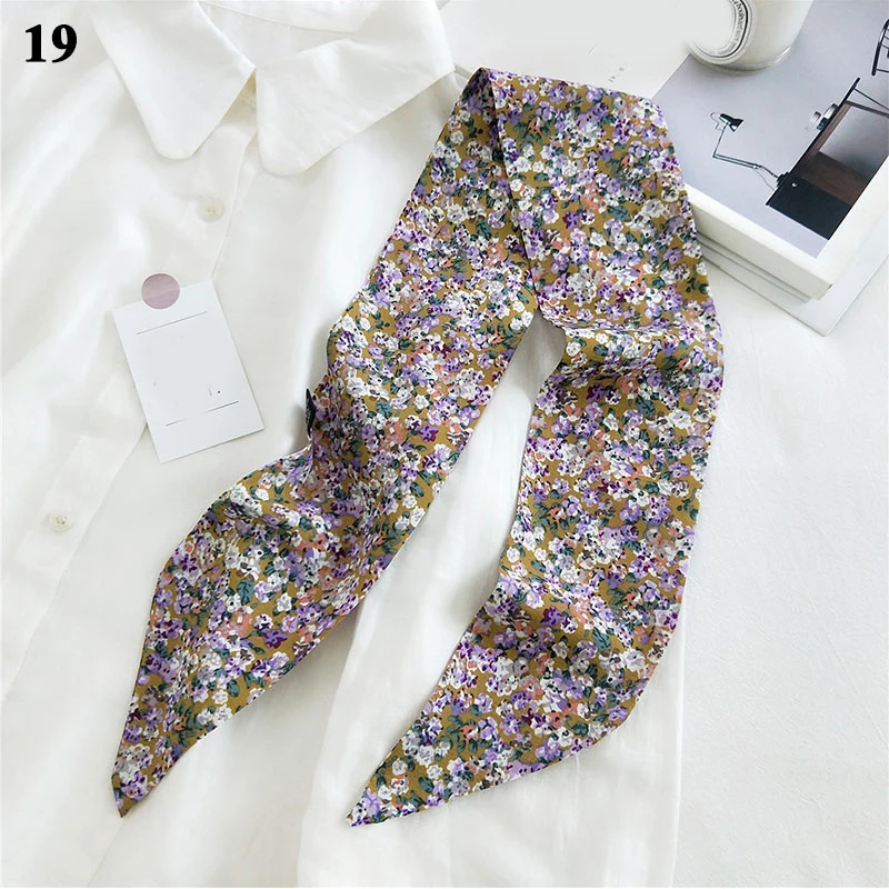 

Rose Printing Small Long Scarf Women Silk Scarf Bag Skinny Scarves New Wrist Towel Foulard Neckerchief Headband For Ladies 2021
