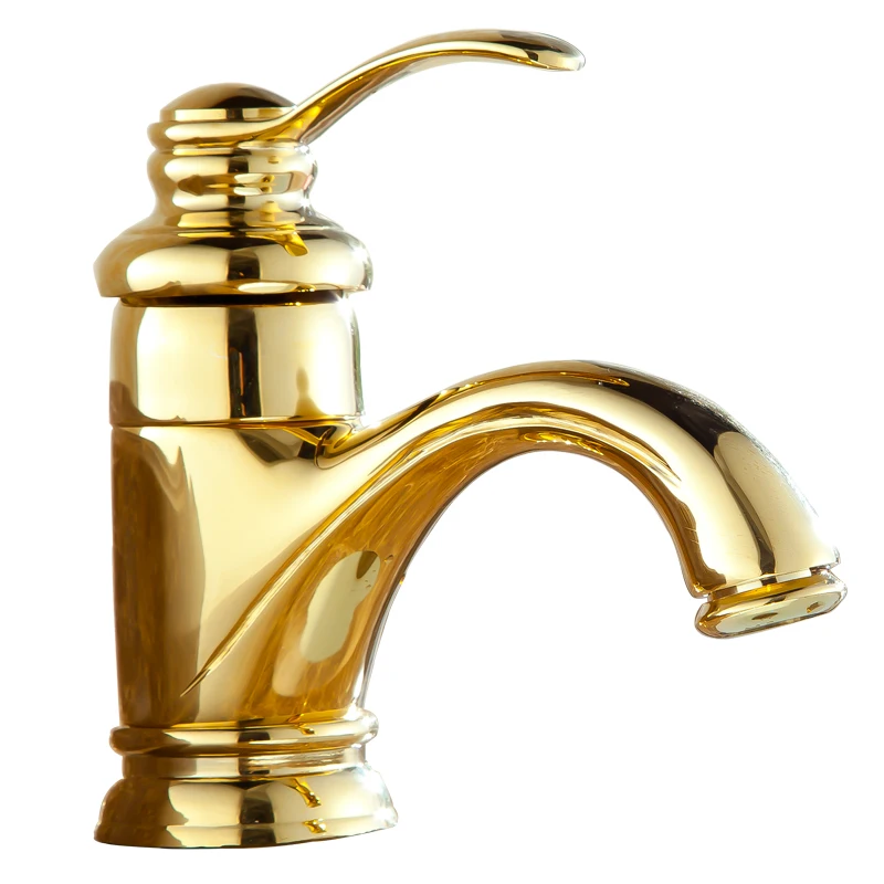 Смеситель для раковины в ванную комнату золотистый кран с одной ручкой