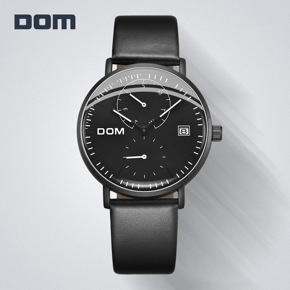 DOM новые часы мужские роскошные Брендовые спортивные Водонепроницаемый кожаные
