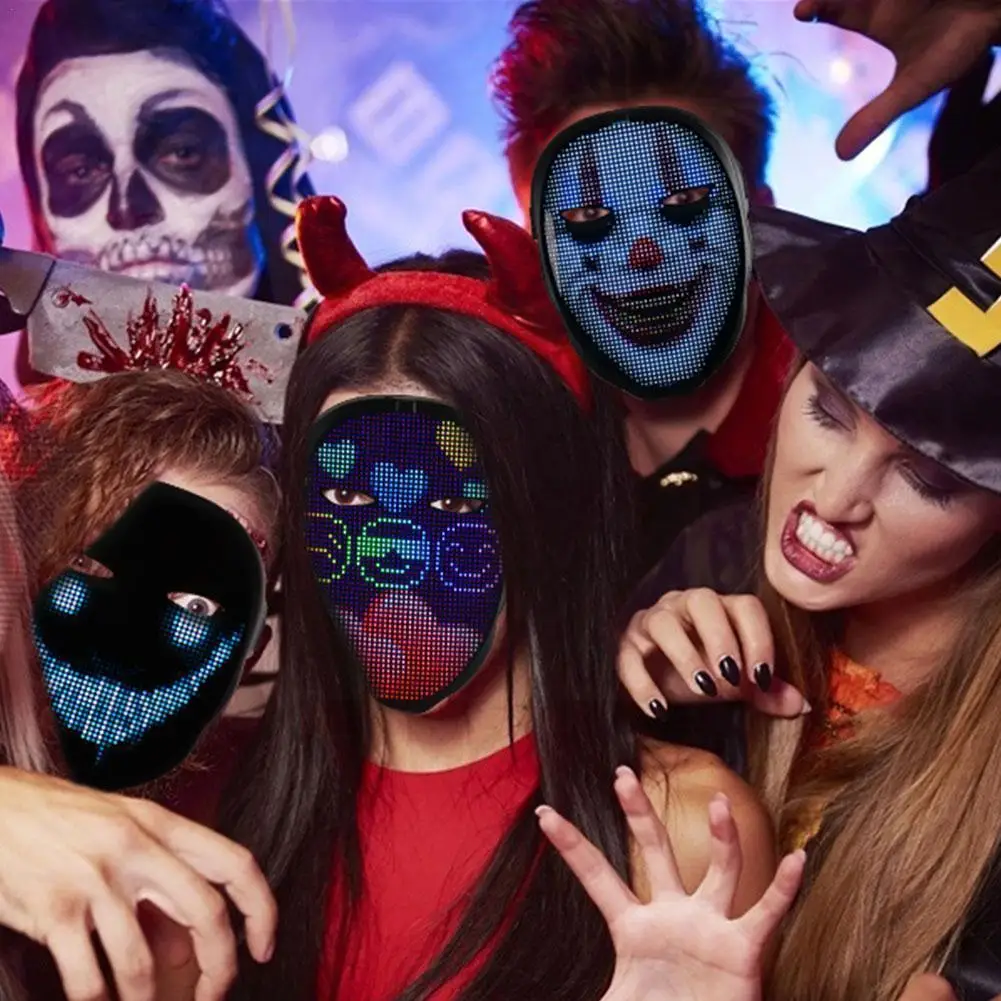 

Светодиодная светящаяся маска для смены лица, маска для вечевечерние НКИ на Хэллоуин, забавная светящаяся смешная маска для вечеринки на Хэ...