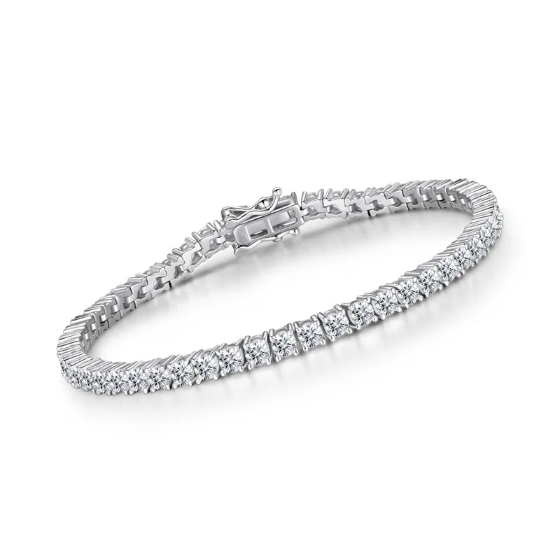 

s925 Sterling Silver Ladies Bracelet 3mm Round Stone Tennis Chain luxury Four Prong Diamond Bracelet