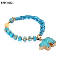 shinygem natural sea sediment crystal beaded hand catenary 2020 trendy cute blue polar bear bracelets for women couples gift
