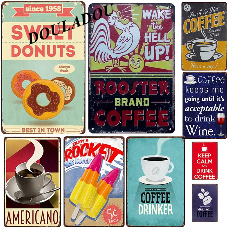

[Douladou] Donuts Vintage Painting Decor Pub Shop Sweet Candy Bar Store Hotel Club Decor Wall Signs Tin Sign20x30CM