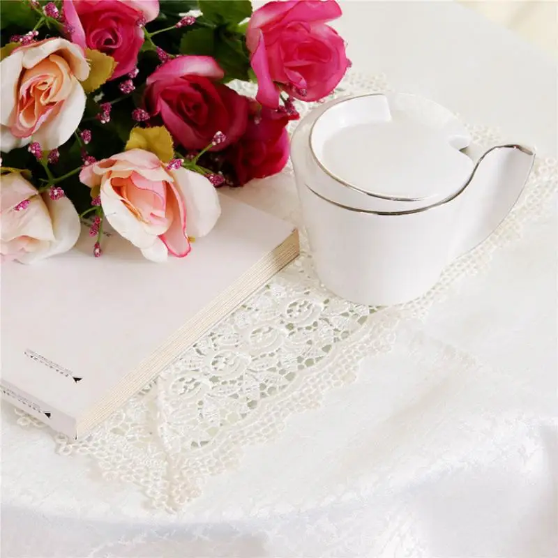 Роскошная белая квадратная скатерть с кружевом и вышивкой кухонный чай салфетка