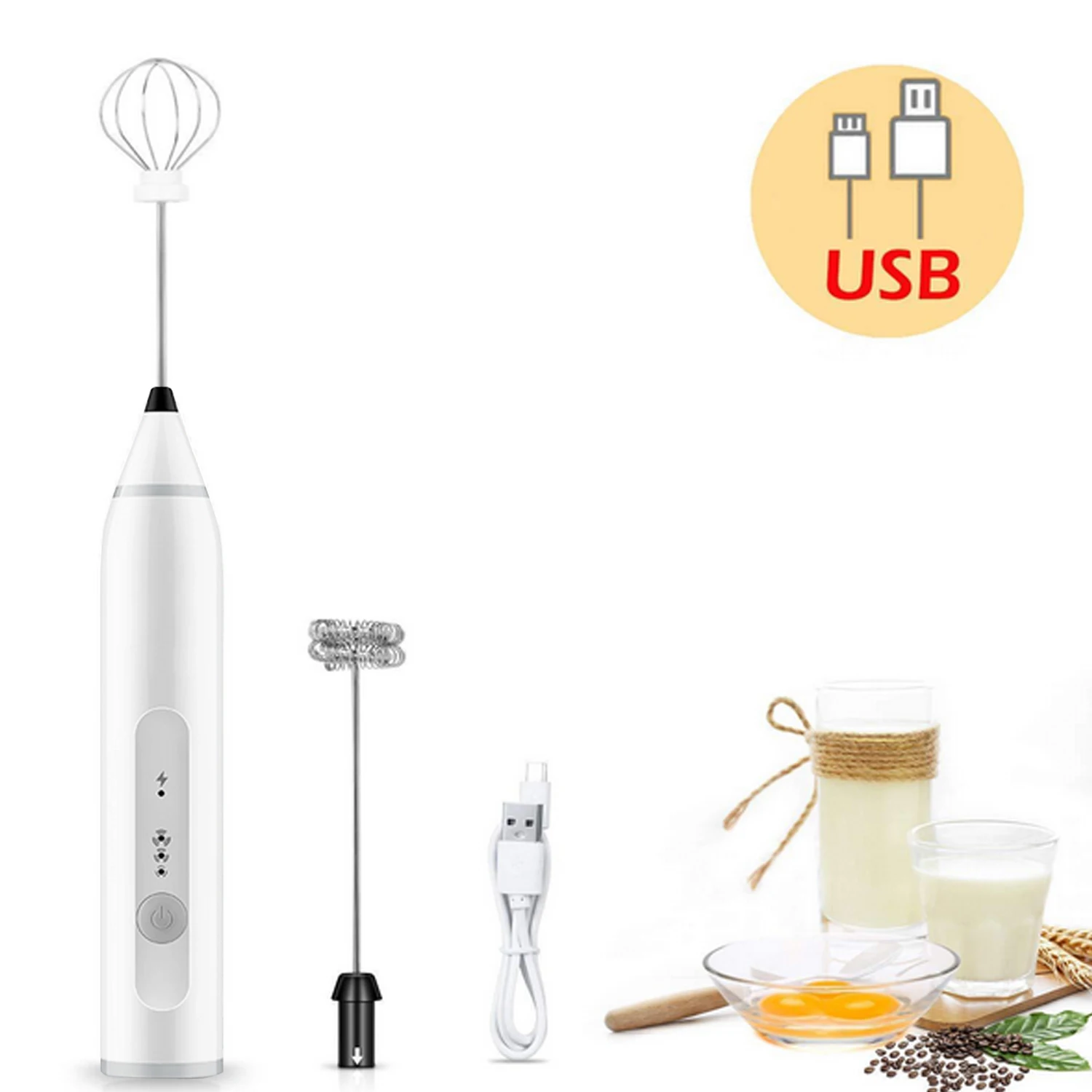 Behogar Electric Milk Frother USB Rechargeable 3 Speed Handheld Coffe Creamer Foam Maker Foamer Egg Mixer Beater for Home | Дом и сад