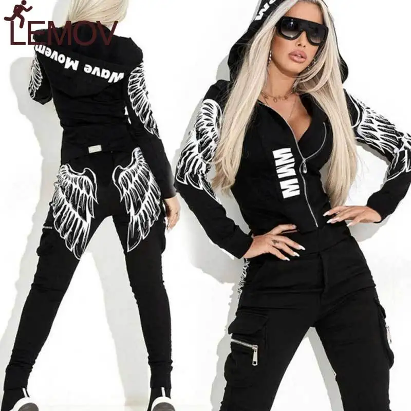 Женский спортивный костюм из двух предметов с принтом Крылья Базовая куртка