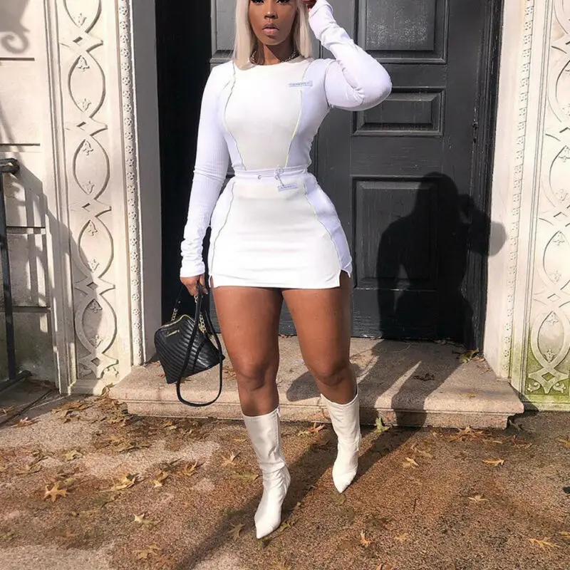 Женский осенний комплект из 2 предметов Модный укороченный Топ с длинным рукавом