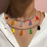 new rainbow color resin jelly gummy bear charm necklaces for women shine crystal tennis choker necklace christmas gifts jewelry