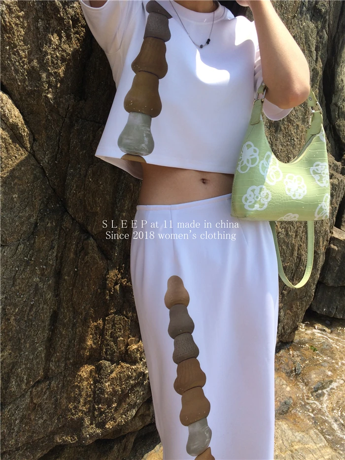 

As If in the Seaside Art Pattern Printing Short Sleeve Skirt Suit