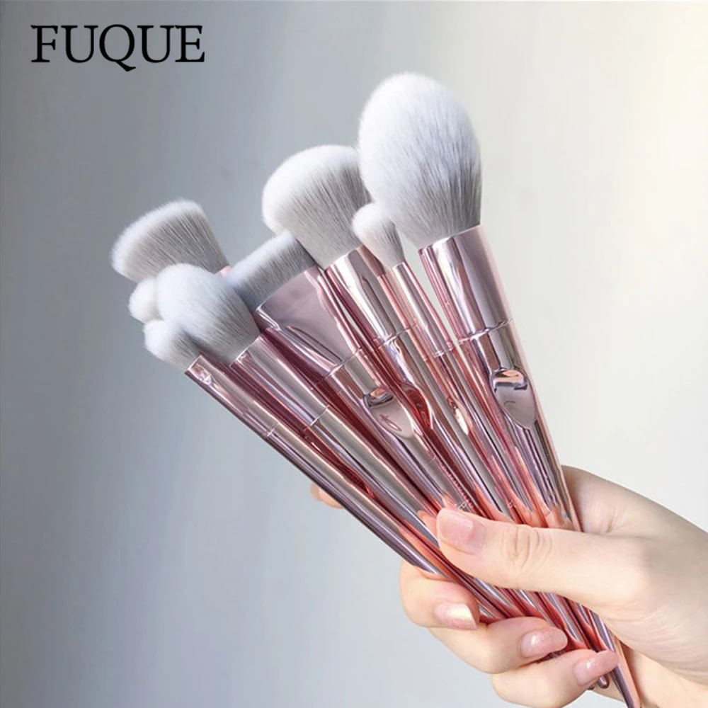 Набор кистей для макияжа FUQUE лазер с розовой ручкой из мягкого волокна шерсти