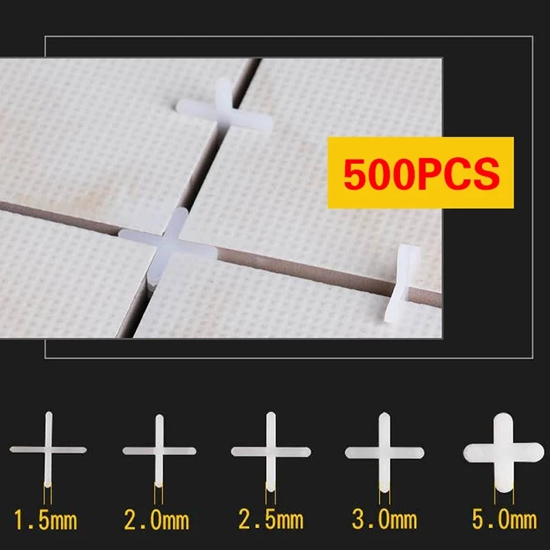 500pcs Tile Spacer Cross 1/1.5/2/2.5/3/4/5mm Plastic Tiling Ceramic Tilers Plumbers Clips Leveling System Locator Gap Tool - купить по