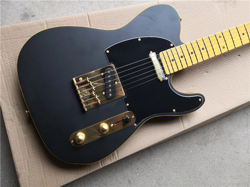 

Fast Shipping TL Style Electric Guitar Matte Black Gold Hardware in stock 62