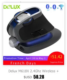Delux M618 эргономичная Вертикальная Мышь USB Проводная оптическая Регулируемый 600/1000/1600 Точек на дюйм мышь, 6 кнопок, правая рука компьютер игровая мышь