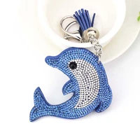 dolphin keychain with rhinestone tassel double color cute animal car pendant women men idea gift girl