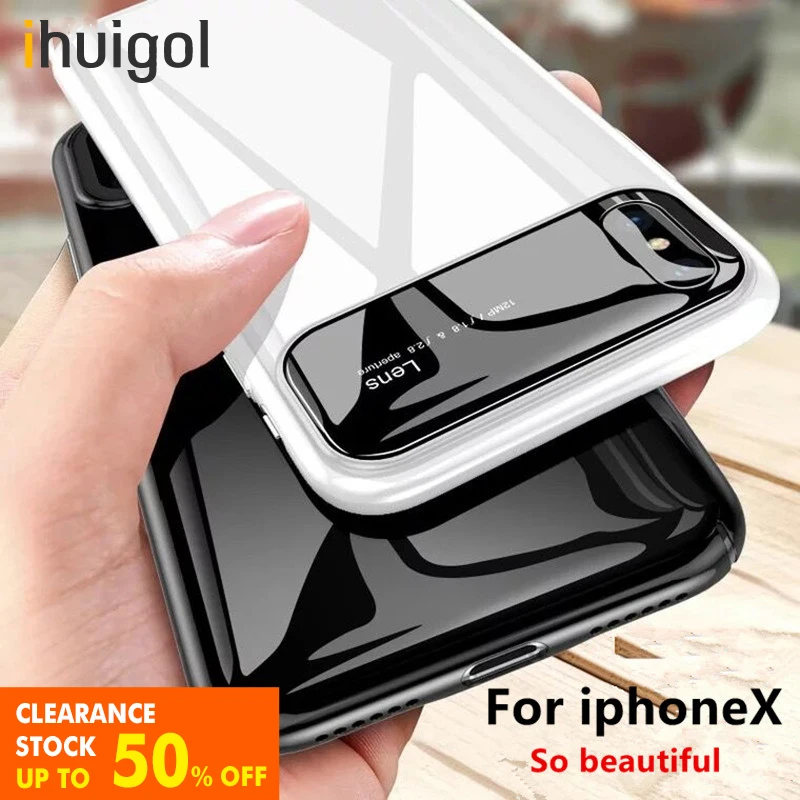 

ihuigol Luxury Case For iPhone X 7 8 Plus 10 Tempered Glass Hard PC Hybrid Armor Cases Shockproof Anti Knock Protective Cover