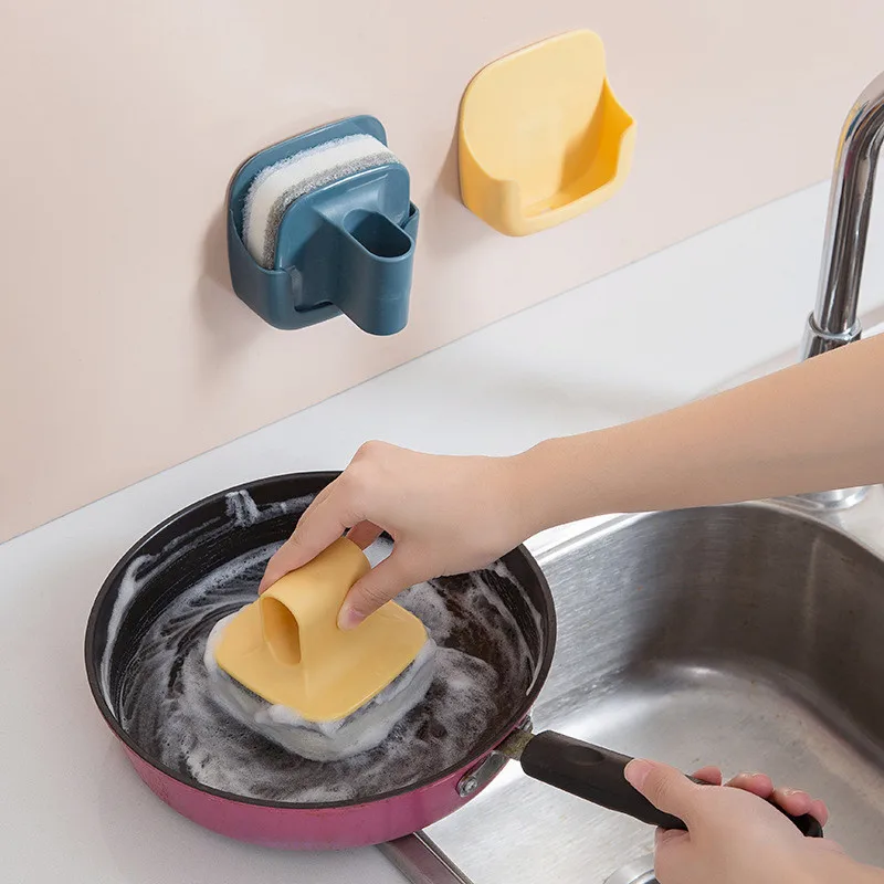 

Multifunctional Wall Mounted Pot Brush Sponge Cleaning Brush With Handle Kitchen Accessories