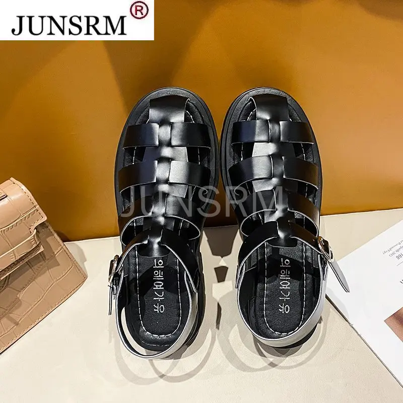 

BLWBYL Chunky Heel Platform Sandals Women Buckle Strap Open Toe Gladiator Sandals Women Black Punk Summer Y2K Shoes Women