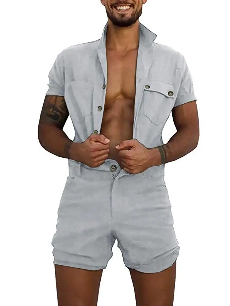 Лидер продаж 2021 летний мужской сиамский тканый костюм с кнопками контроля