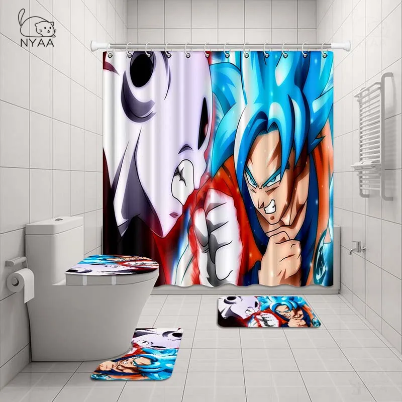 NYAA 4 шт. DRAGON BALL занавеска для душа стойка для тряпок крышка для унитаза коврик набор ковриков для ванной комнаты декор - Цвет: NY13741